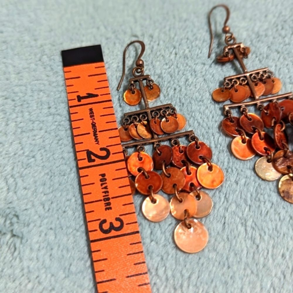 Vintage Coppery Orange Mother of Pearl Dangle Drop Pierced Earrings - Picture 5 of 8
